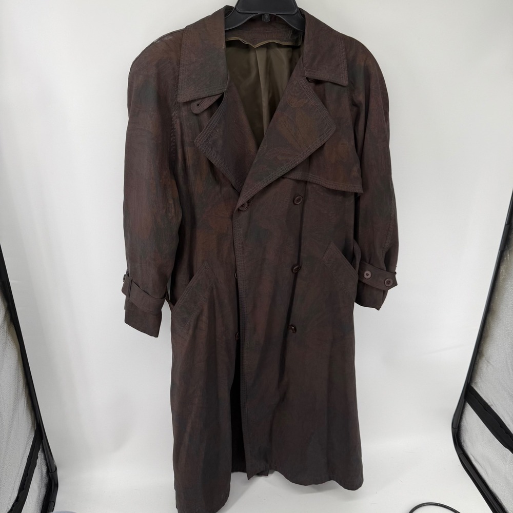 Vintage London Fog Womens Brown Floral‎ Leaf Trench Coat Belted Size 10P